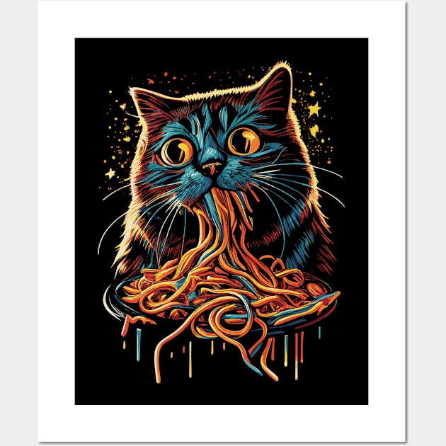 Cat Eating Spaghetti Wall Art by MintaApparel